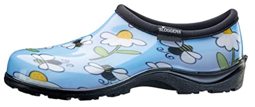 Sloggers Original Waterproof Rain and Garden Shoe for Women - Outdoor Slip-On Garden Clog - Lt Blue Bee Print Size 8
Slo