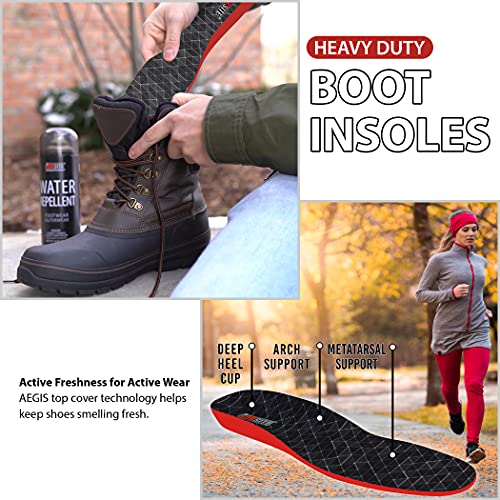 JobSite Heavy Duty Boot Support Insole for Men - Hiking and Work - Moisture Wicking, Shock Absorption - Large