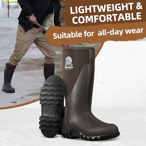 TerraTrax Men's Waterproof Rubber Muck Rain and Work Boot - Durable 6mm Neoprene Insulated - Ideal for Fishing, Hunting