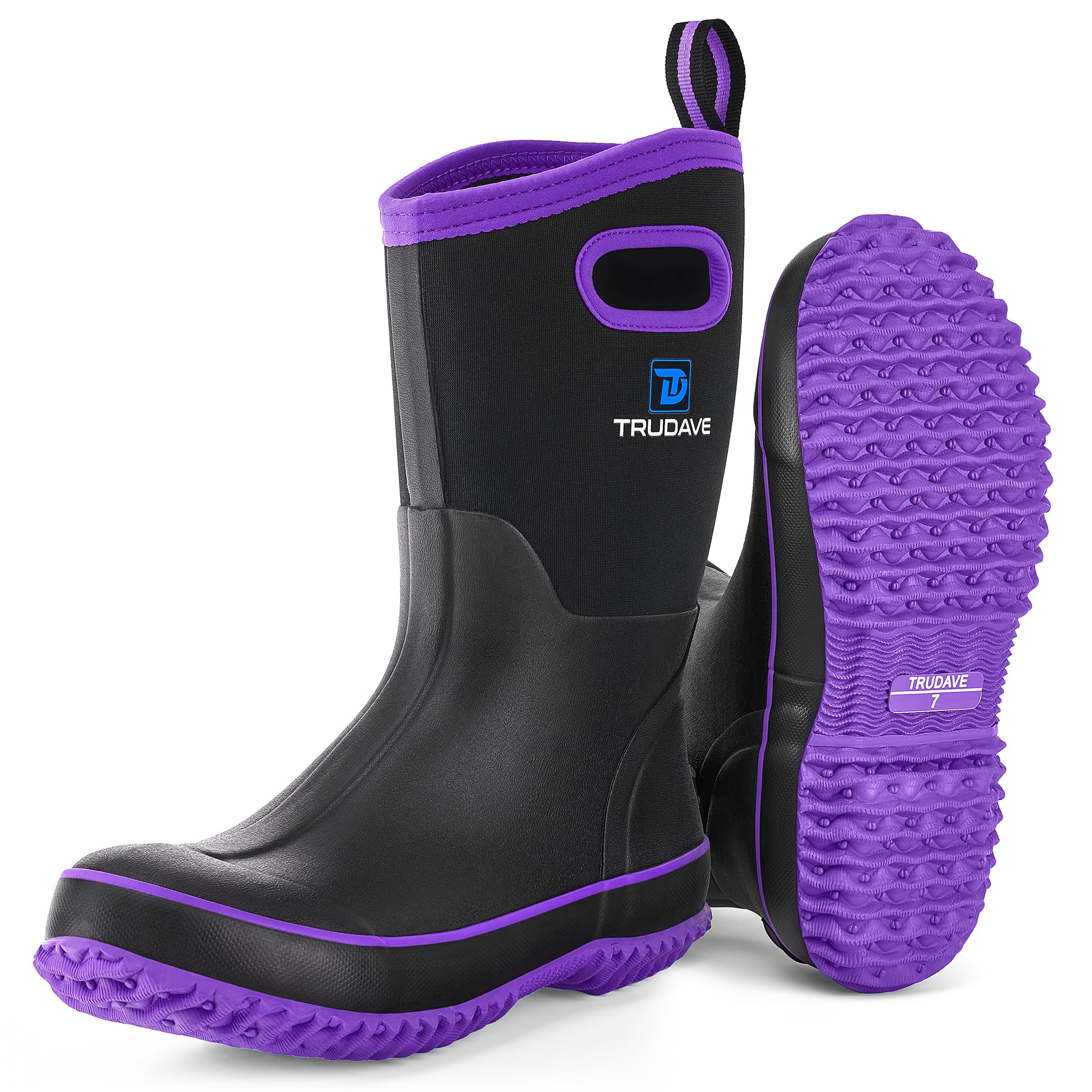Trudave Women Mid Calf Rain Boots - Waterproof & Neoprene Insulated for Mud & Outdoor Activities
| Trudave Rubber Boots
